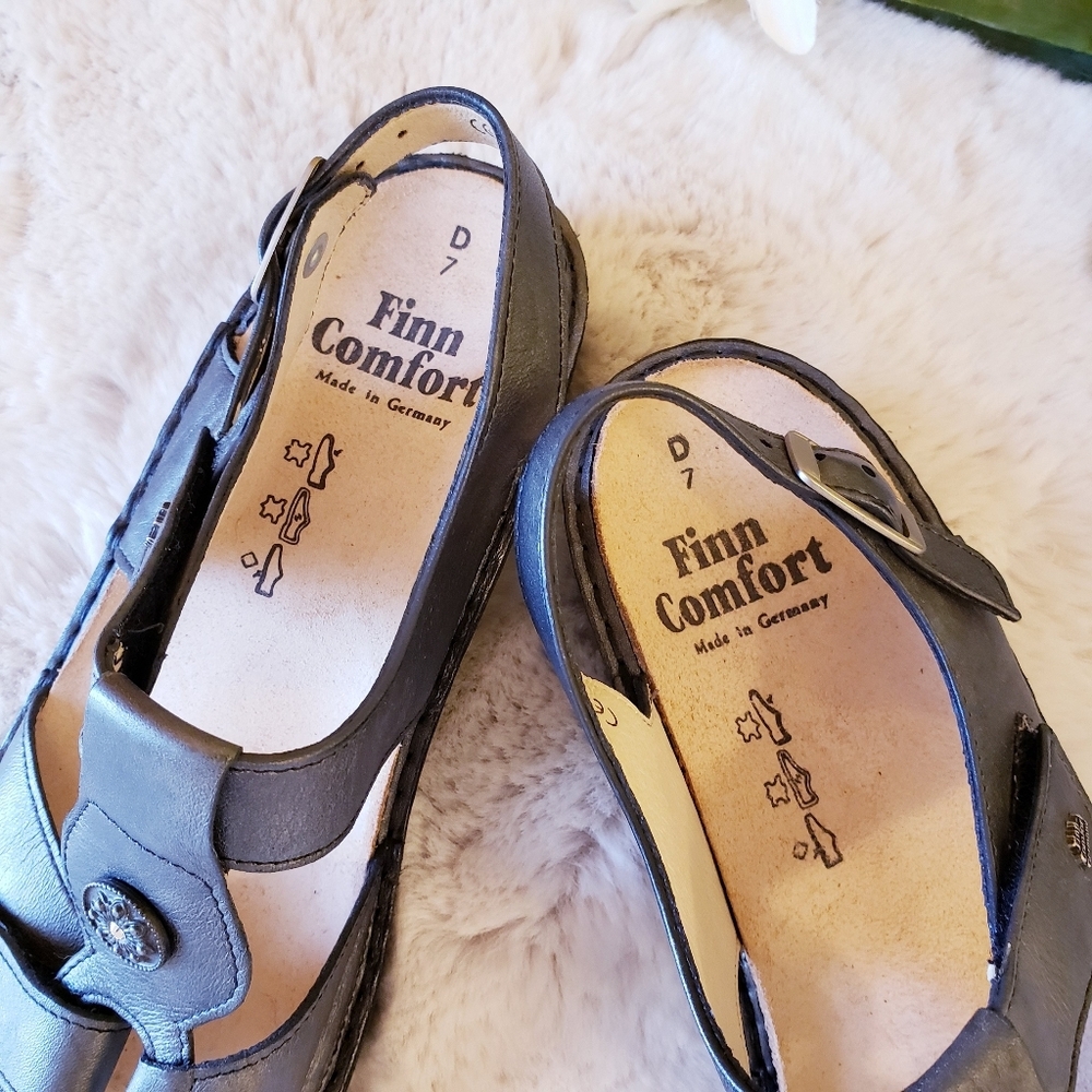 FINN COMFORT Adana Pewter Corten Leather T Strap Sling Silver Sandal Women US9.5 - Picture 3 of 16